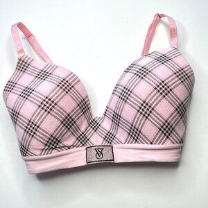 Victorias Secret Lightly Lined Shine Patch T-Shirt Bra 32DDD Wireless Pink Plaid